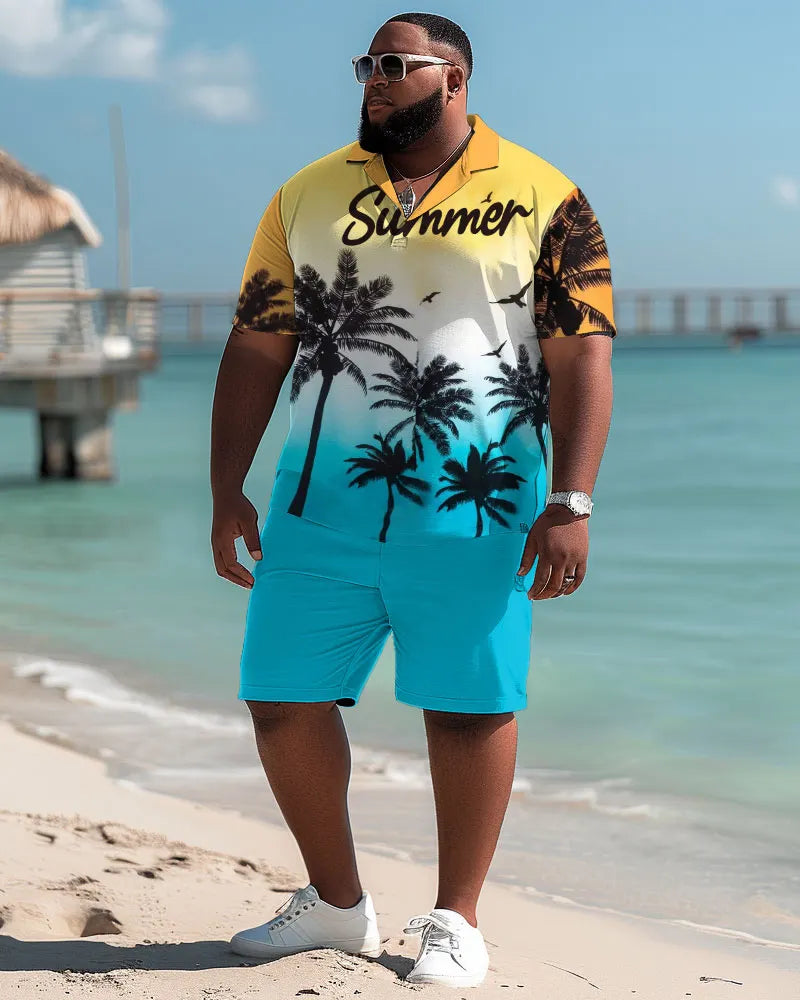 Big & Tall Hawaiian Colorblock T-Shirt Shorts Set for big men view 2