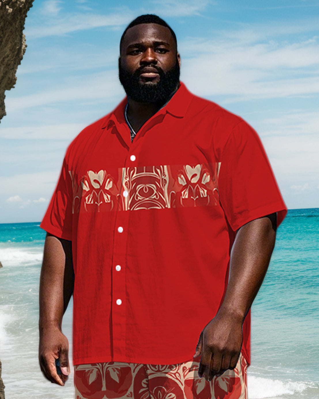 Big & Tall Colorblock Geometric T-Shirt Shorts Set for big men view 2