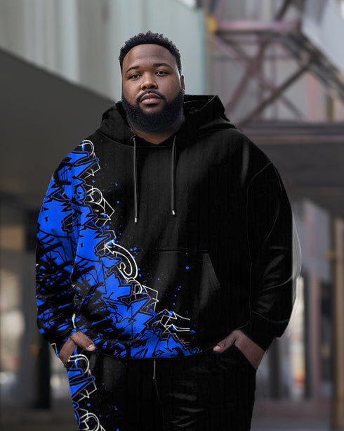 Big & Tall Colorblock Geometric Hoodie Sweatpants Set for big men view 2