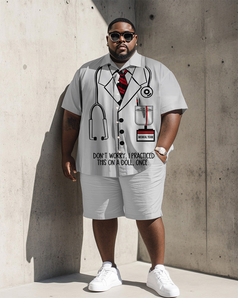 Big & Tall White Streetwear T-Shirt Shorts Set for big men view 1
