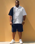 Big & Tall Striped Graphic T-Shirt Shorts Set for big men view 2