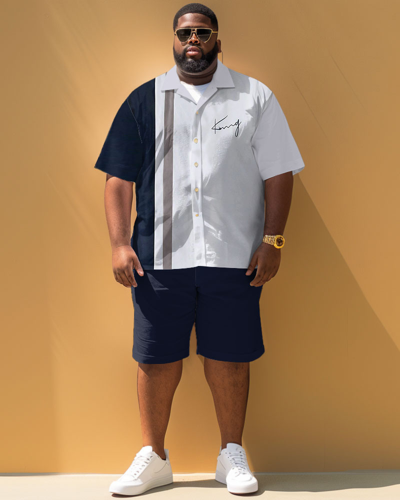 Big & Tall Striped Graphic T-Shirt Shorts Set for big men view 2