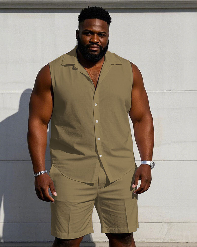 Big & Tall Solid Color T-Shirt Shorts Set for big men view 9