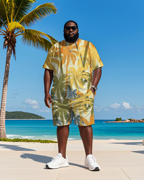 Big & Tall Yellow Hawaiian Graphic T-Shirt Shorts Set for big men view 1