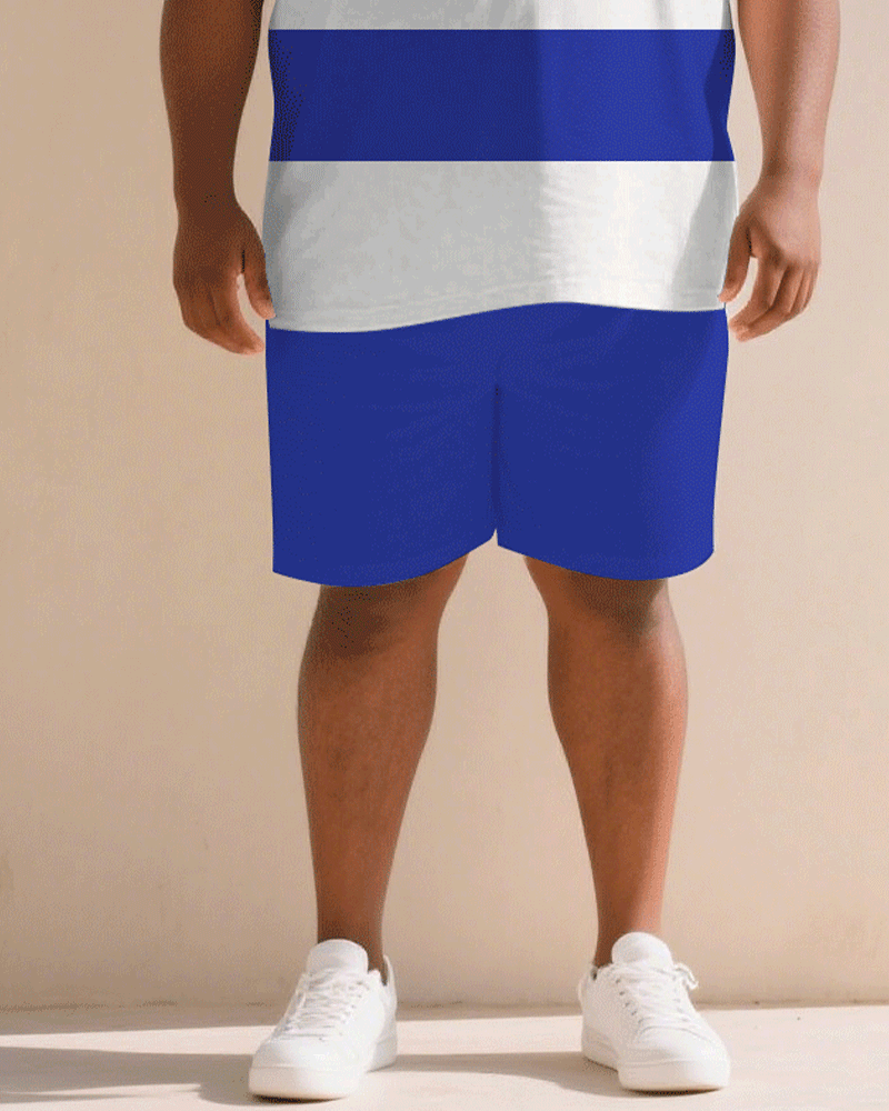 Big & Tall White Blue Juneteenth T-Shirt Shorts Set for big men view 3