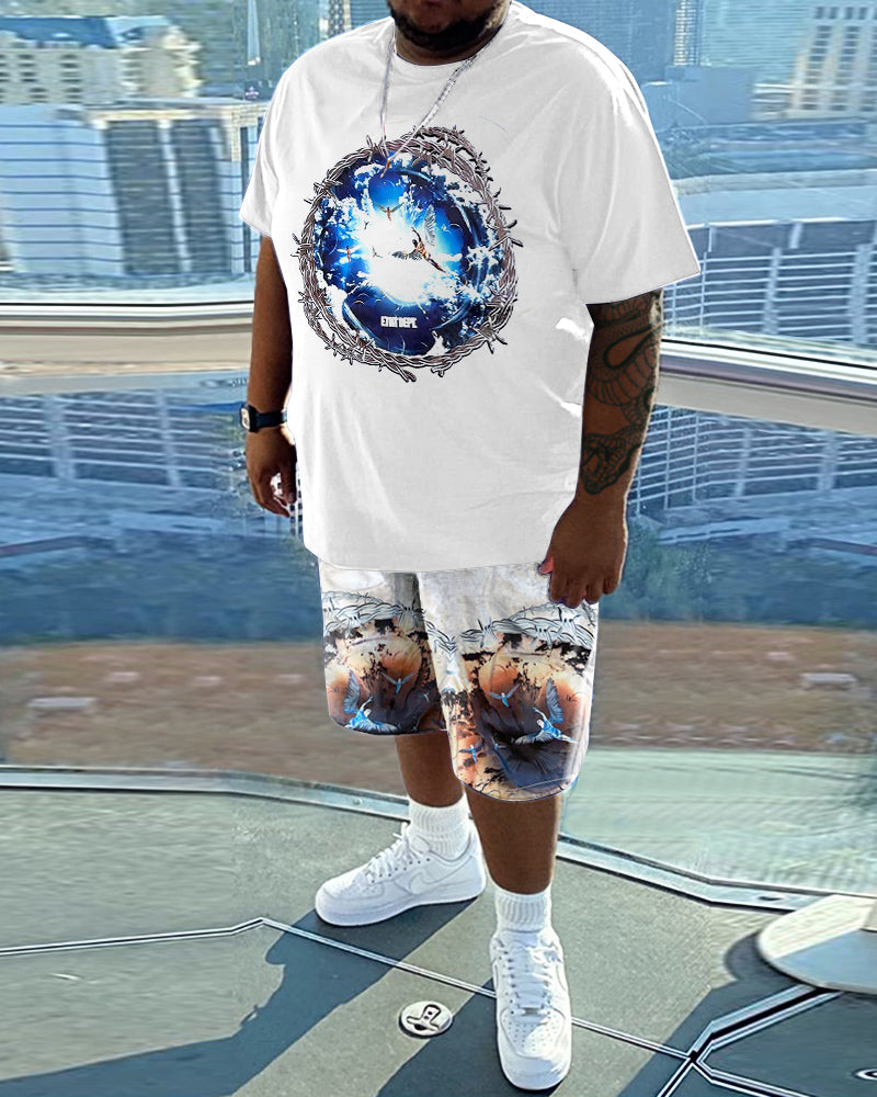 Big & Tall Geometric Graffiti T-Shirt Shorts Set for big men view 1
