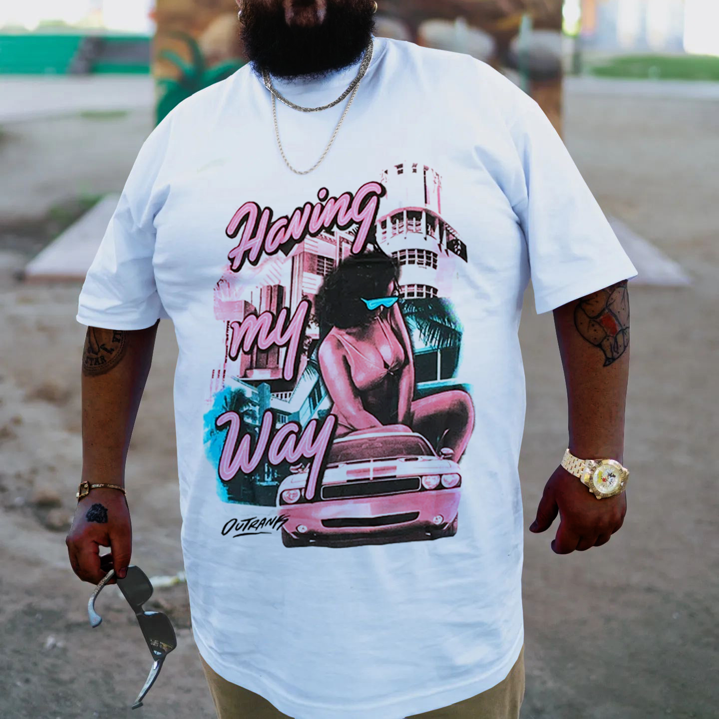 Big & Tall White Graffiti Streetwear T-Shirt for big men view 3