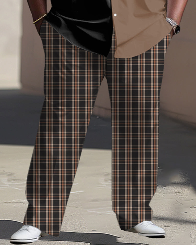 Big & Tall Plaid Patchwork Two-piece Set for big men view 3