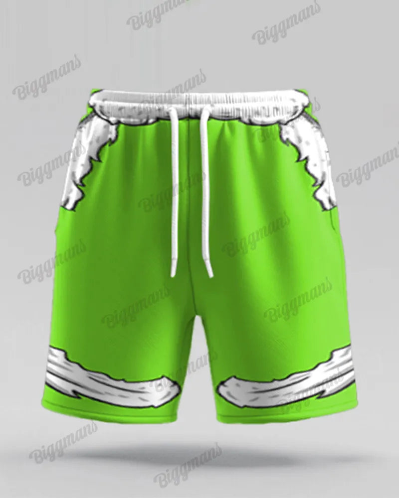 Big & Tall Green Streetwear T-Shirt Shorts Set for big men view 5