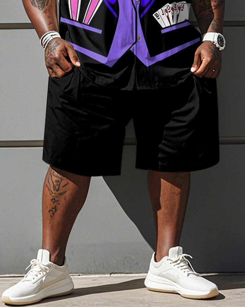 Big & Tall Purple Streetwear T-Shirt Shorts Set for big men view 3