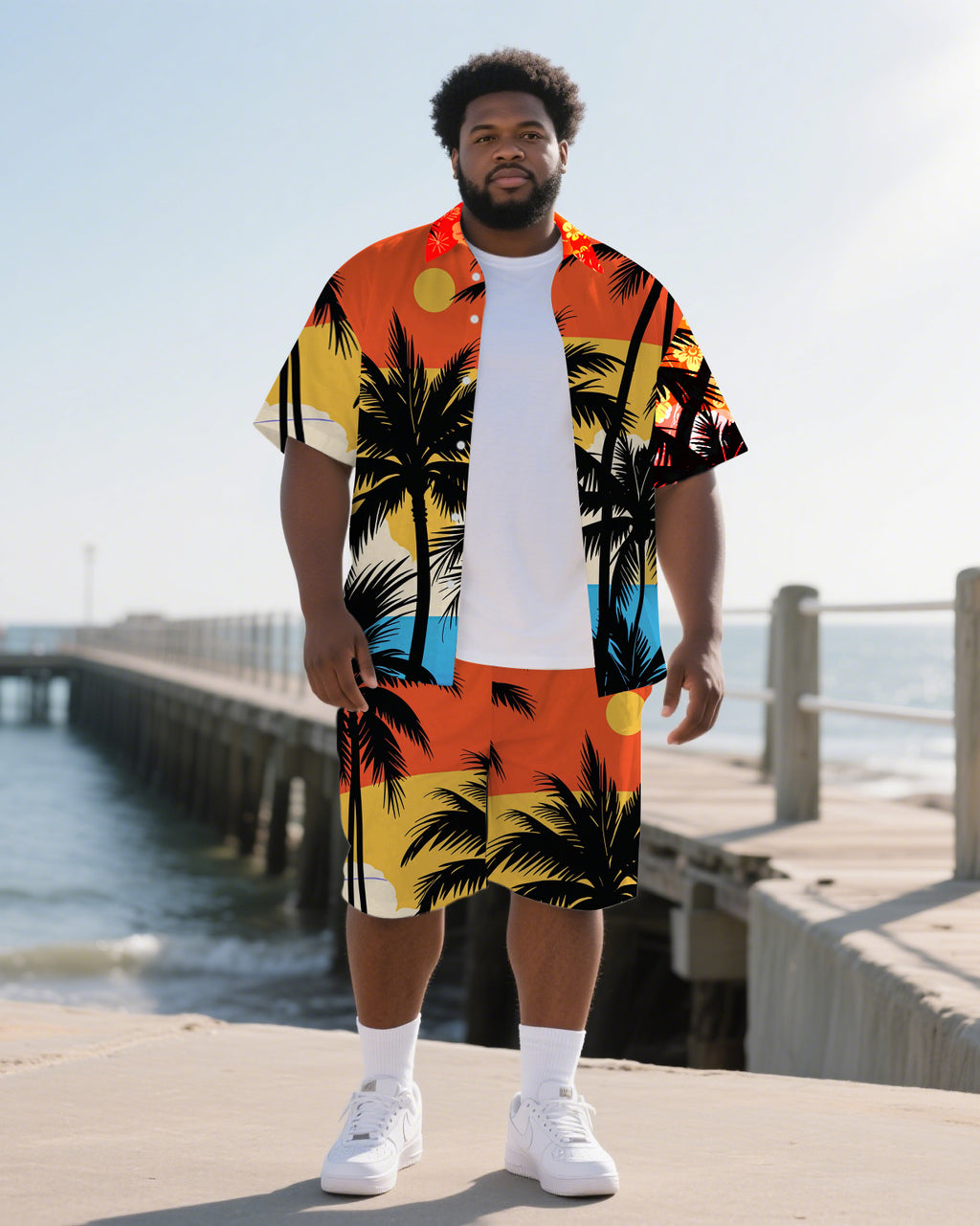 Big & Tall Hawaiian T-Shirt Shorts Set for big men view 1