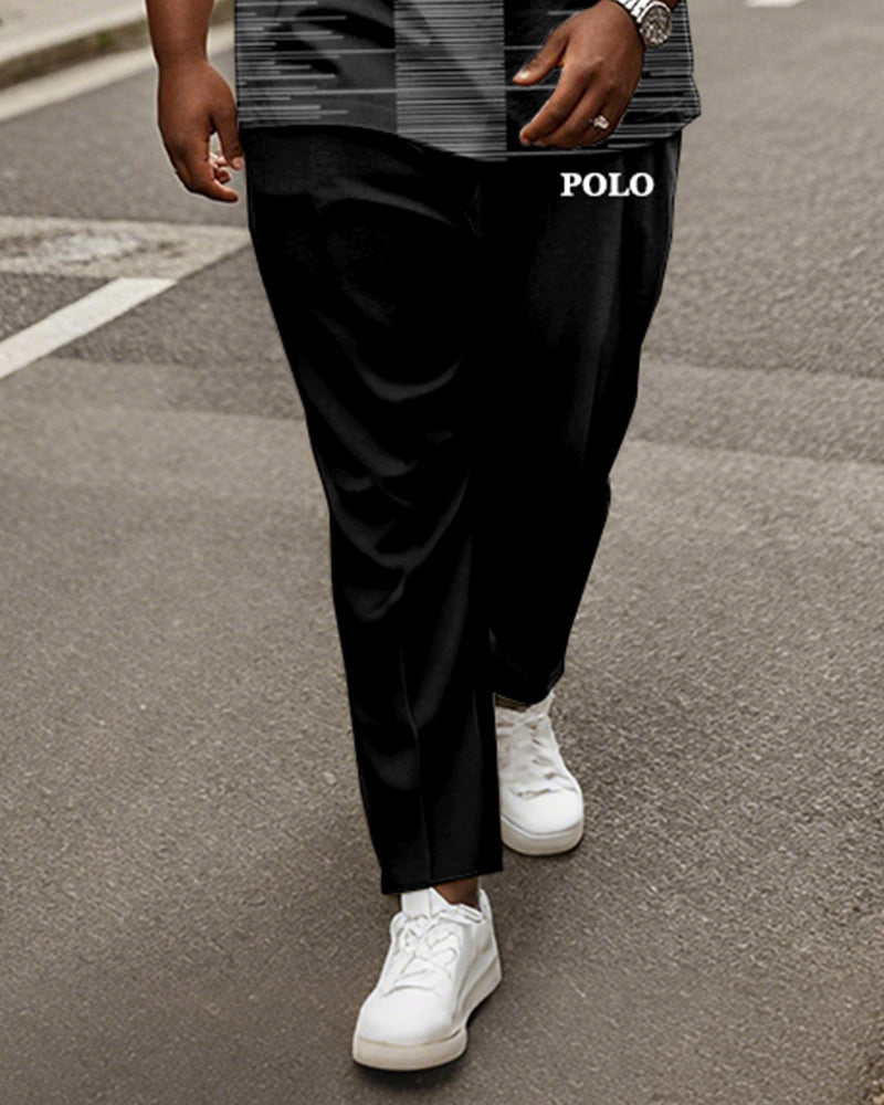 Big & Tall Black Gray Colorblock T-Shirt Pants Set for big men view 3