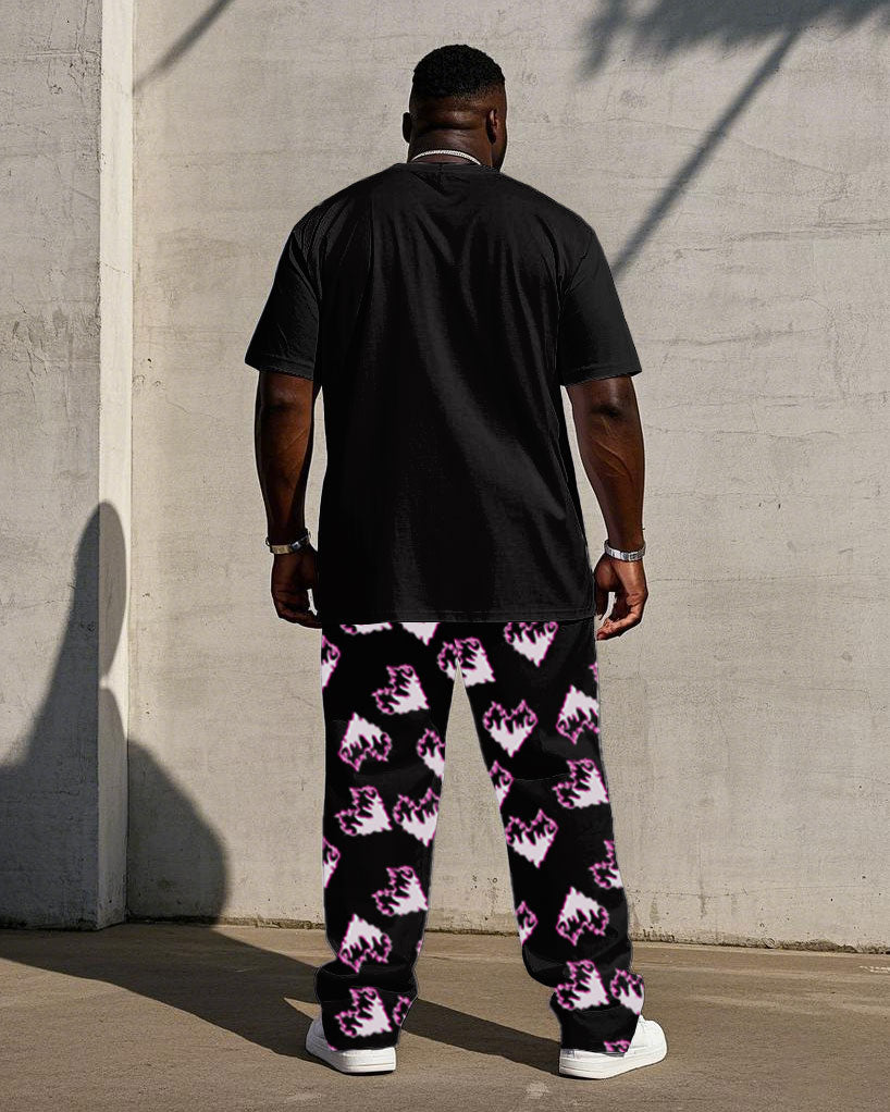 Big & Tall Black Pink Graphic Two-piece Set for big men view 4