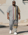 Big & Tall Khaki Gray Colorblock T-Shirt Pants Set for big men view 2