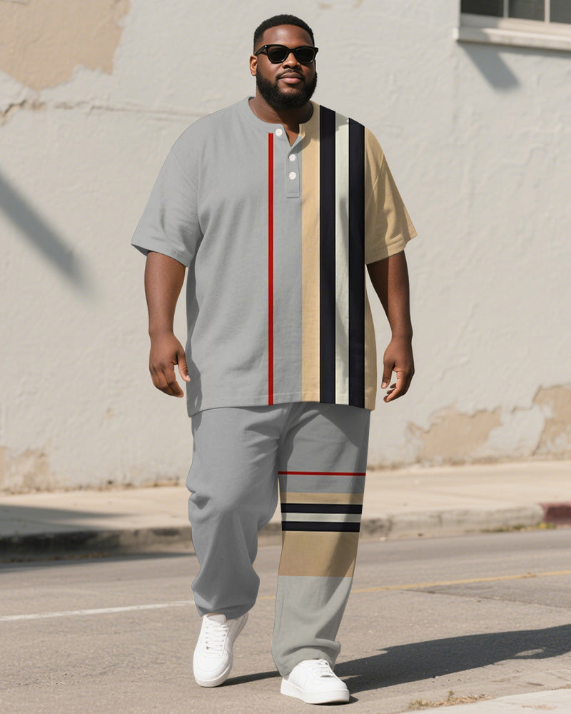 Big & Tall Khaki Gray Colorblock T-Shirt Pants Set for big men view 2