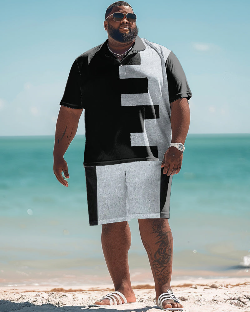 Big & Tall Hawaiian Colorblock Polo Shorts Set for big men view 1