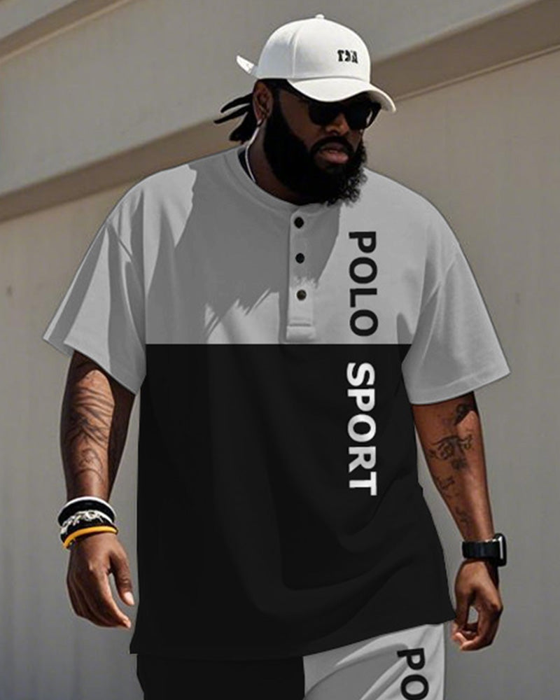 Big & Tall Black Gray Colorblock T-Shirt Pants Set for big men view 2