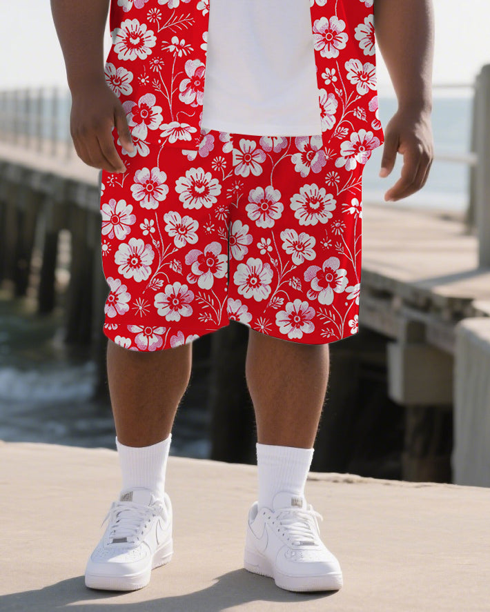 Big & Tall Hawaiian Floral T-Shirt Shorts Set for big men view 3