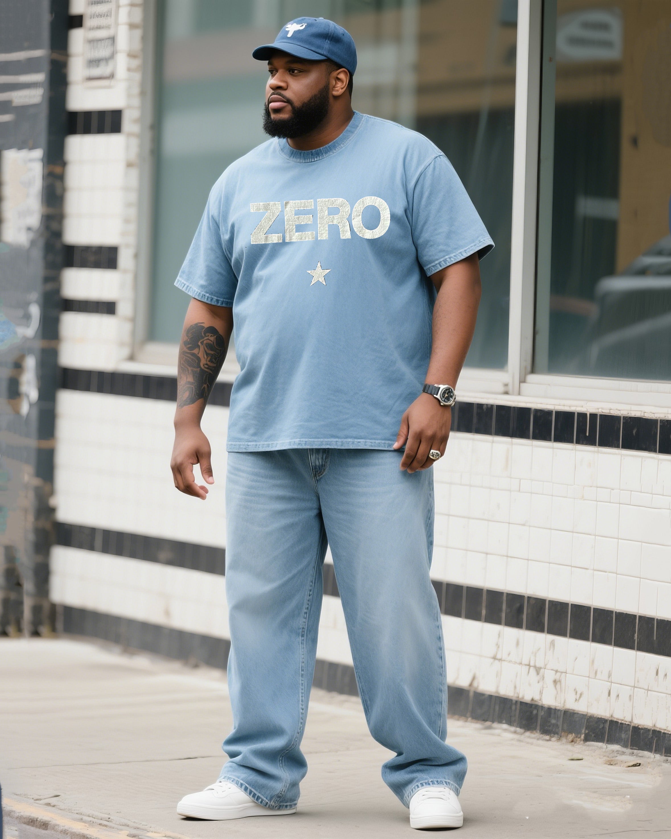 Big & Tall Denim T-Shirt Pants Set for big men