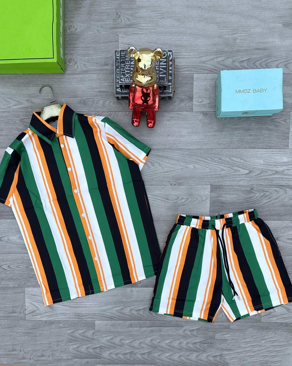 Big & Tall Striped T-Shirt Shorts Set for big men view 1
