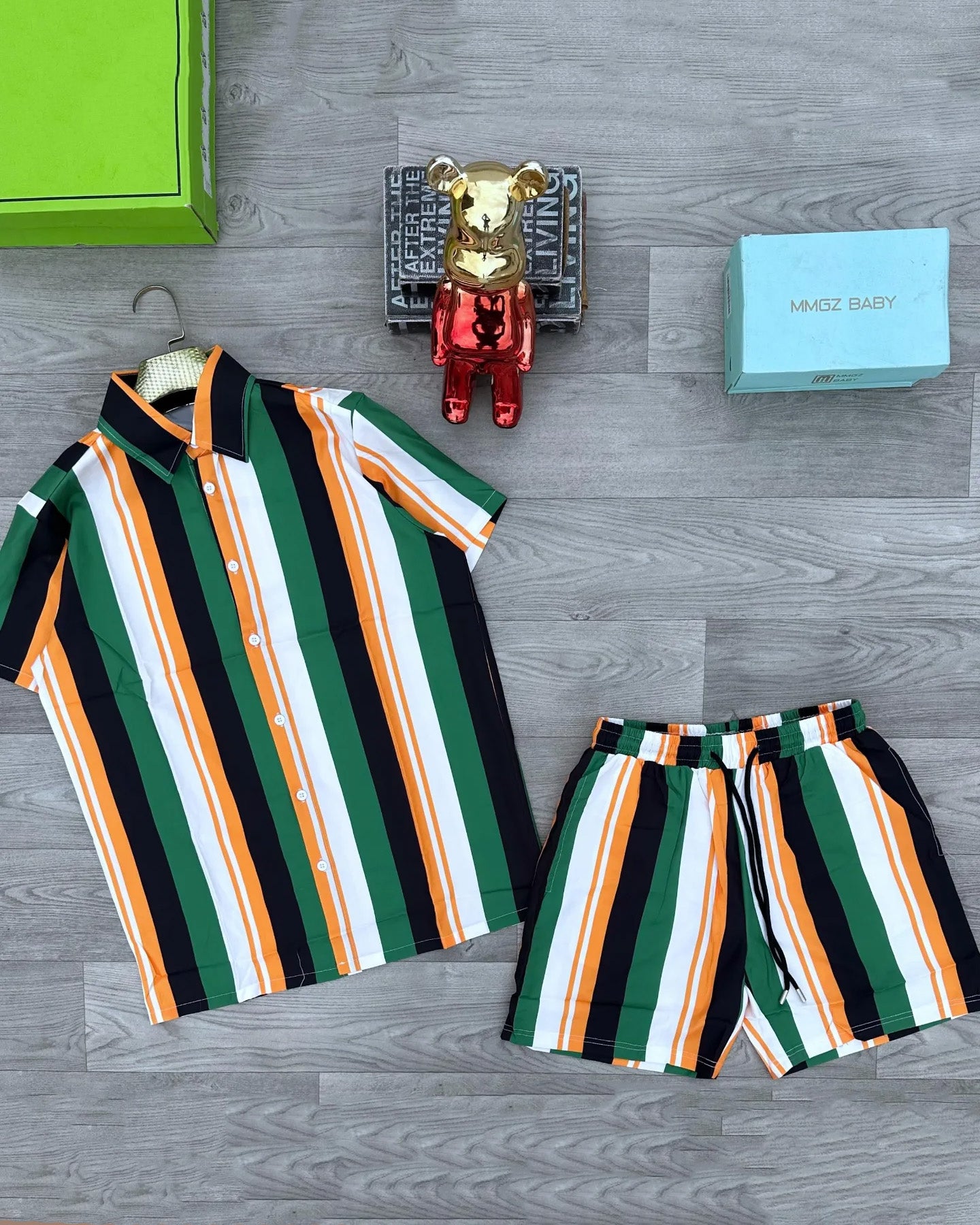 Big & Tall Striped T-Shirt Shorts Set for big men view 1