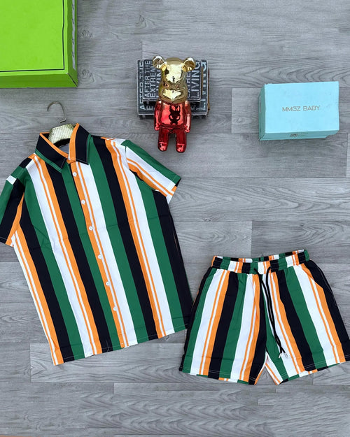 Big & Tall Striped T-Shirt Shorts Set for big men view 1