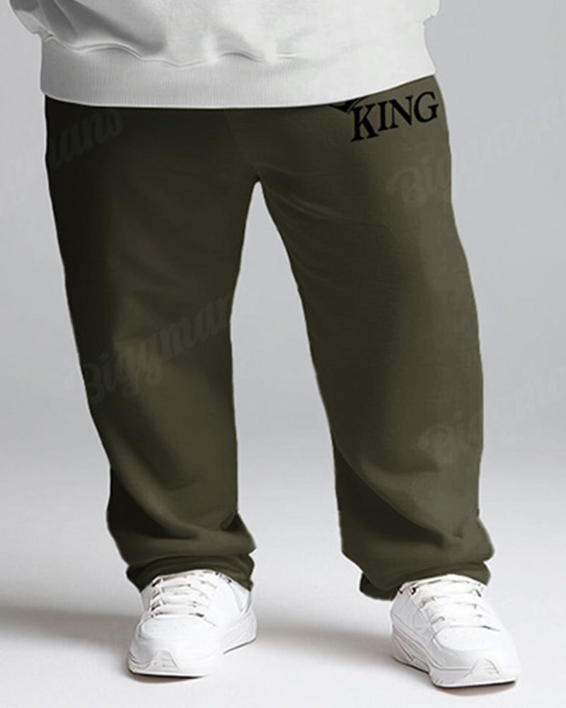 Big & Tall Black Green Graphic Hoodie Sweatpants Set for big men view 3