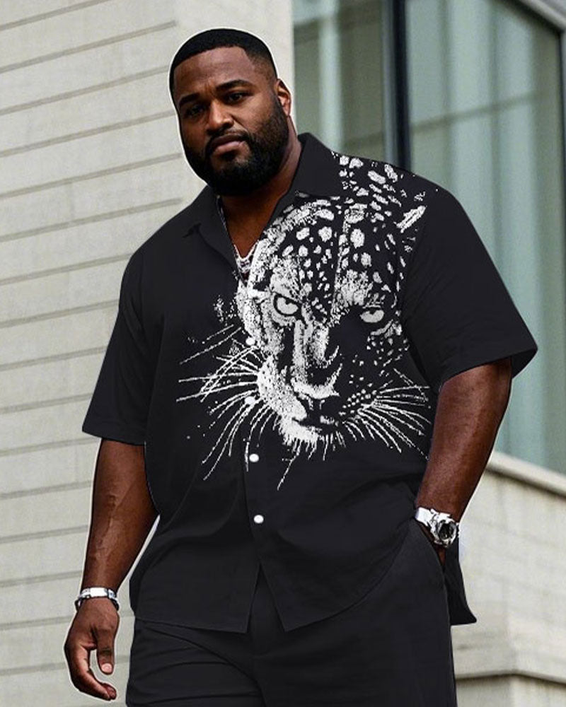 Big & Tall Black Purple Graphic T-Shirt Pants Set for big men view 2