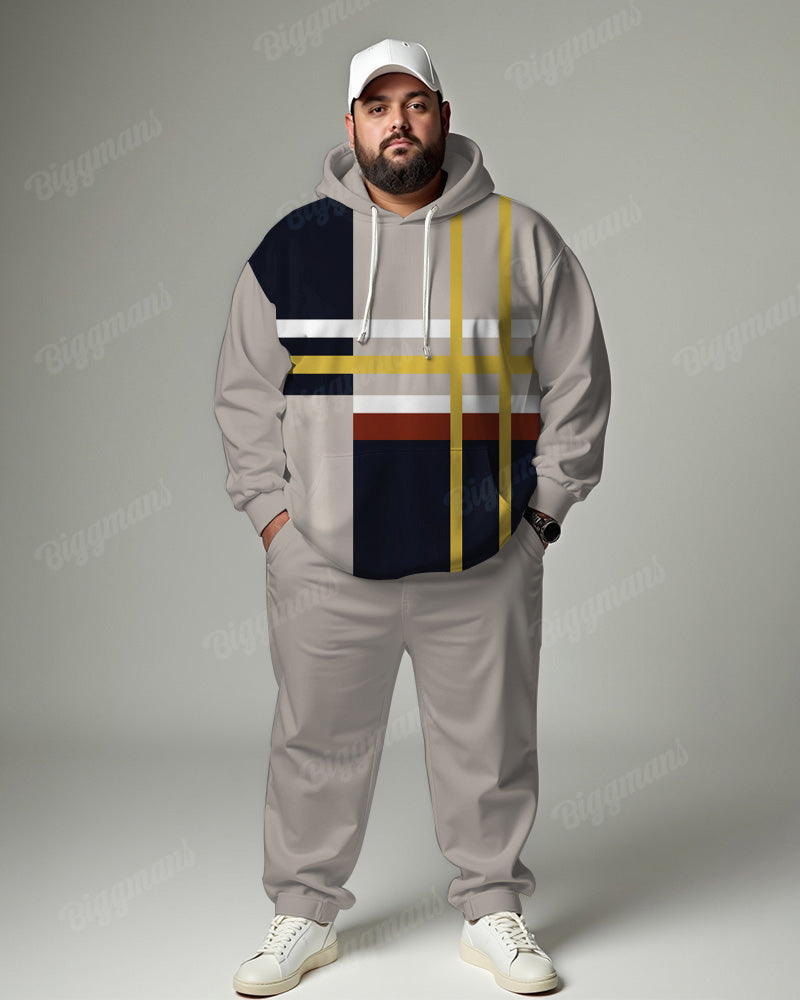 Big & Tall Colorblock Plaid Hoodie Sweatpants Set for big men view 1