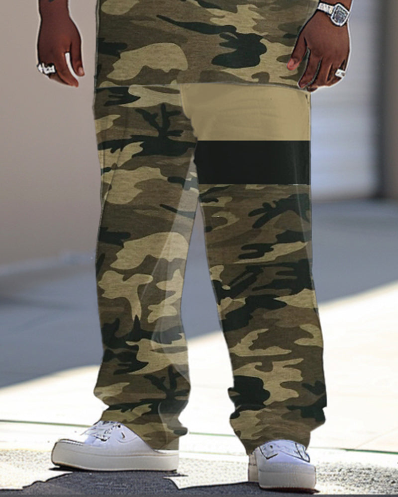 Big & Tall Camouflage Patchwork T-Shirt Pants Set for big men view 3