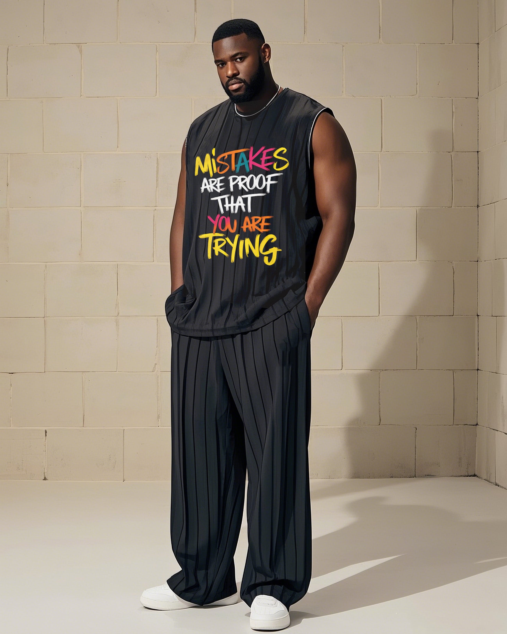 Big & Tall Patchwork Vest Pants Set for big men view 1