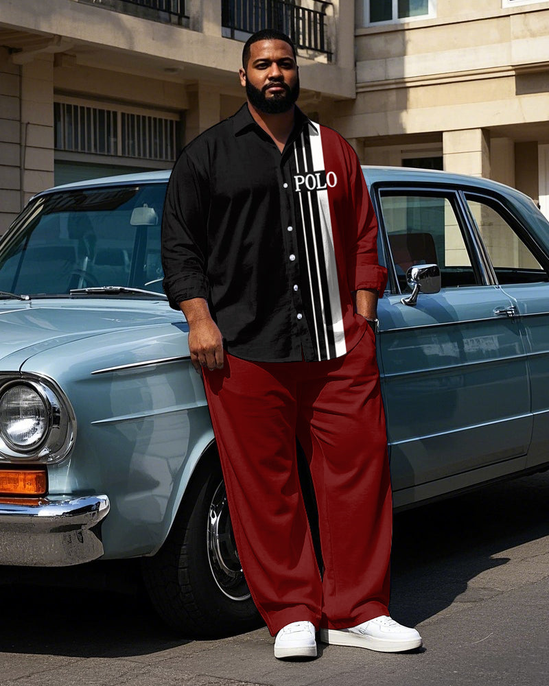 Big & Tall Colorblock Striped T-Shirt Pants Set for big men view 1