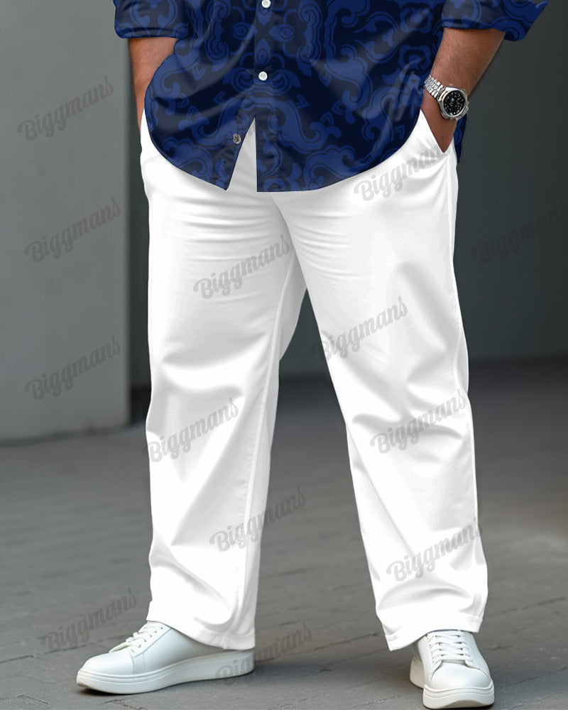 Big & Tall Blue Streetwear Vintage T-Shirt Pants Set for big men view 5
