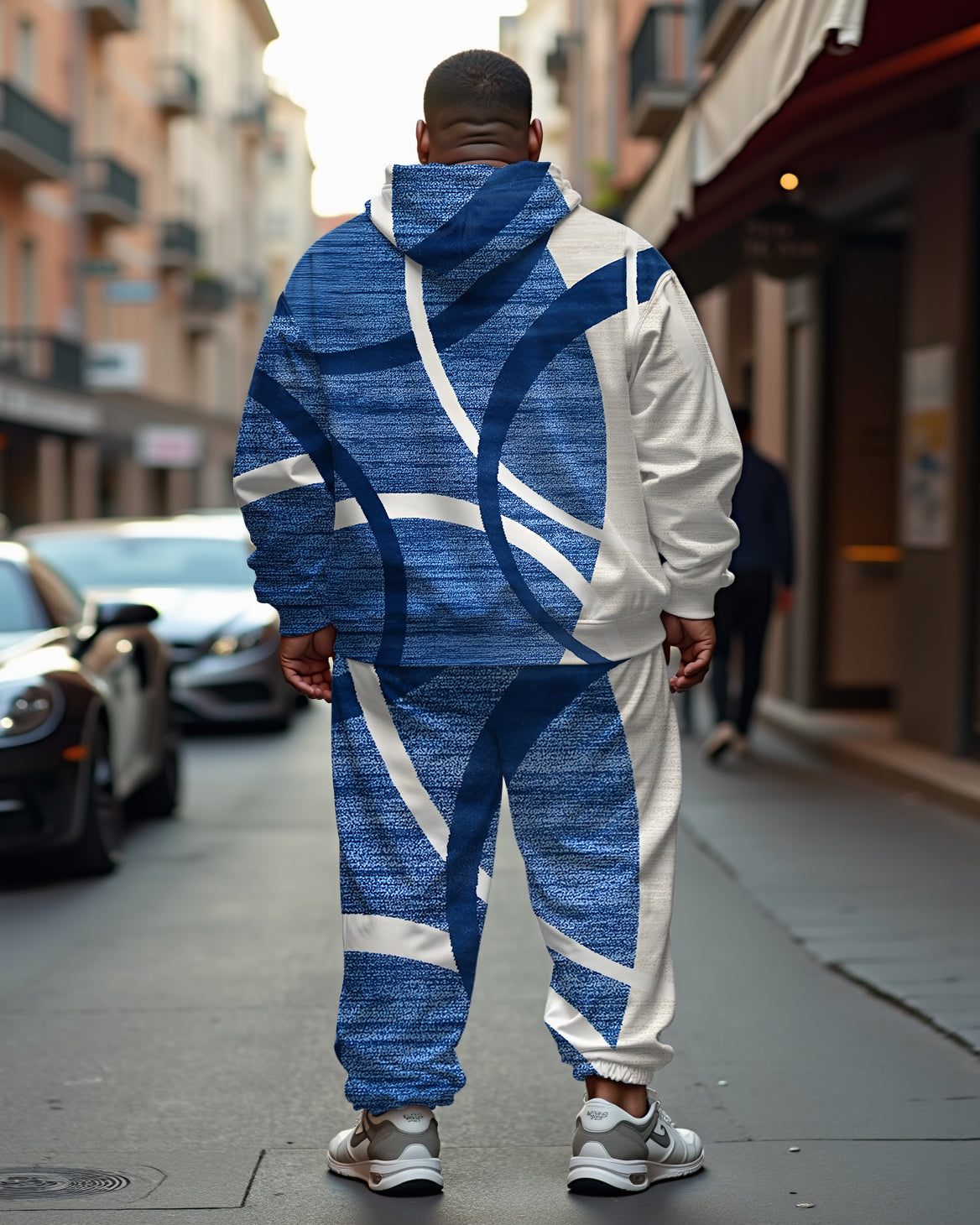 Big & Tall Blue Graphic Hoodie Sweatpants Set for big men view 3