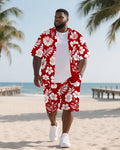 Big & Tall Hawaiian Floral T-Shirt Shorts Set for big men view 1