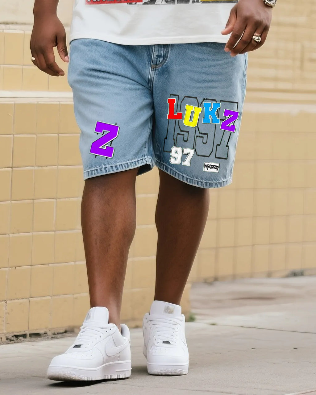 Big & Tall Denim Streetwear T-Shirt Shorts Set for big men view 3