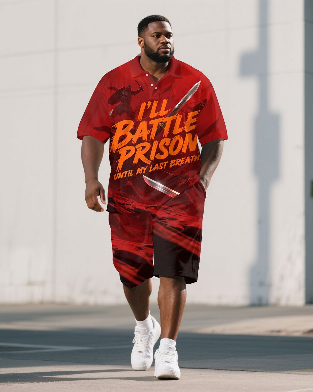 Big & Tall Graphic Graffiti Polo Shorts Set for big men view 1