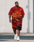 Big & Tall Graphic Graffiti Polo Shorts Set for big men view 1