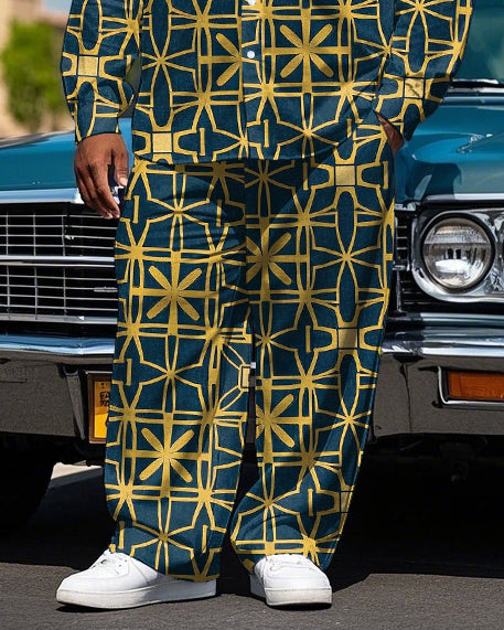 Big & Tall Geometric Vintage T-Shirt Pants Set for big men view 3