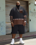 Big & Tall Colorblock Patchwork T-Shirt Shorts Set for big men view 1
