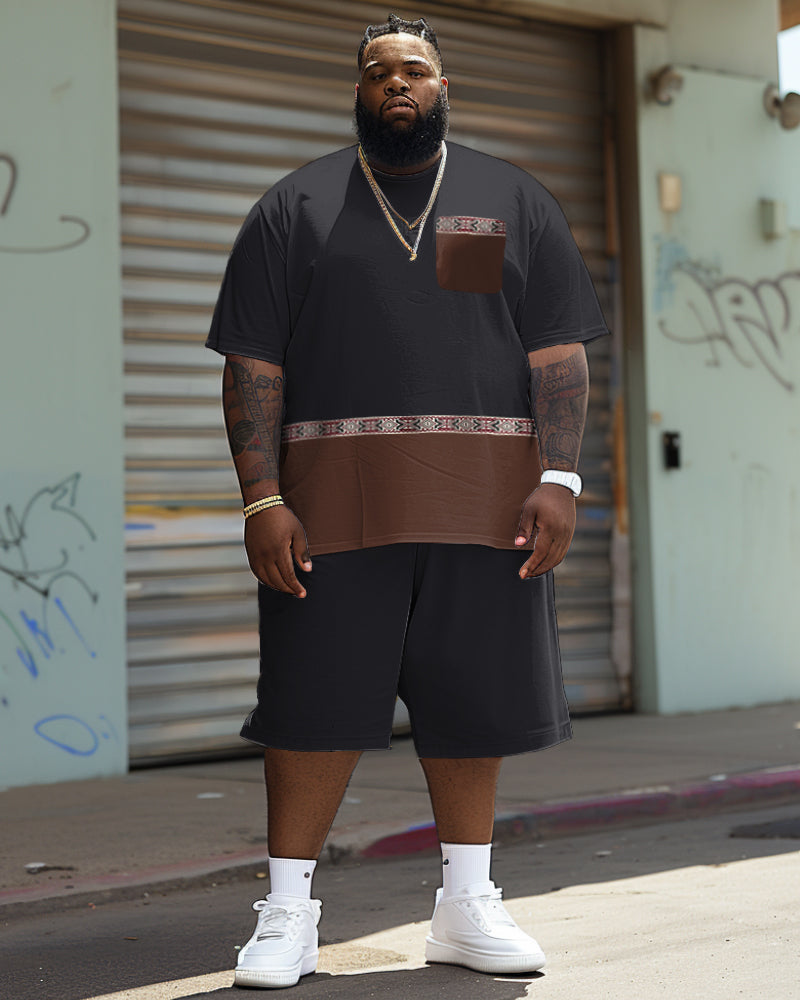 Big & Tall Colorblock Patchwork T-Shirt Shorts Set for big men view 1