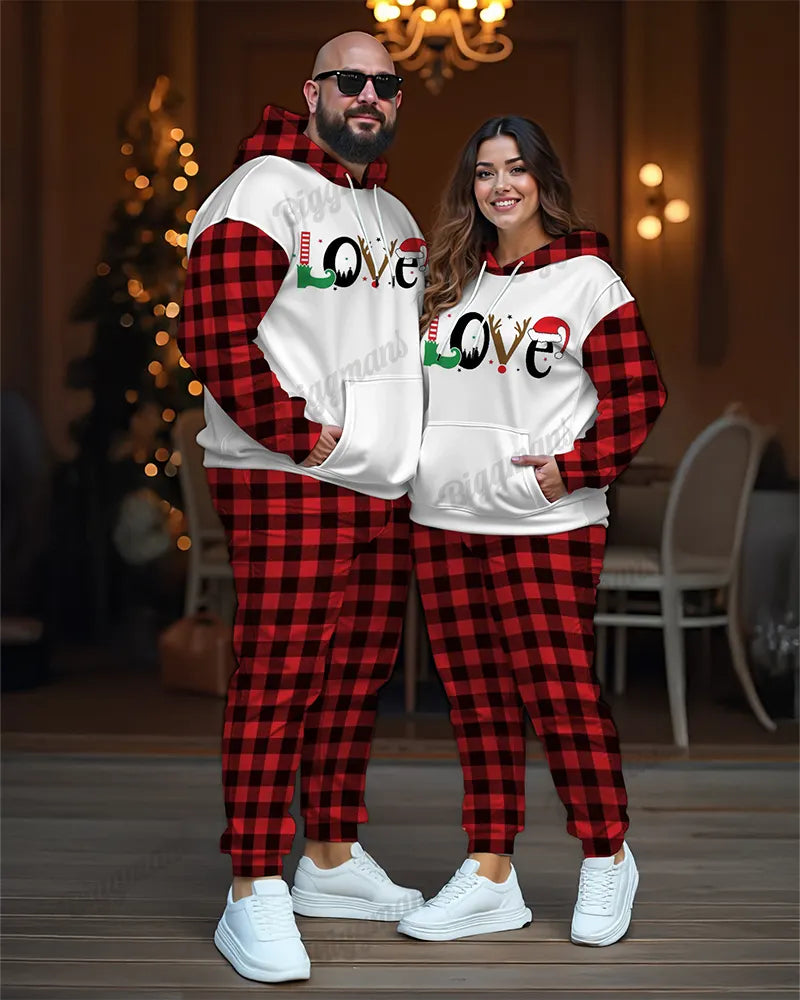 Big & Tall Plaid Hoodie Sweatpants Set for big men view 1