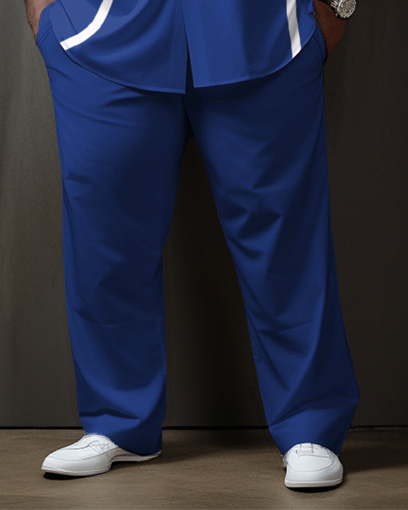 Big & Tall Blue Gradient Striped T-Shirt Shorts Set for big men view 3