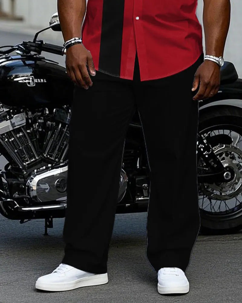 Big & Tall Black Red T-Shirt Pants Set for big men view 3