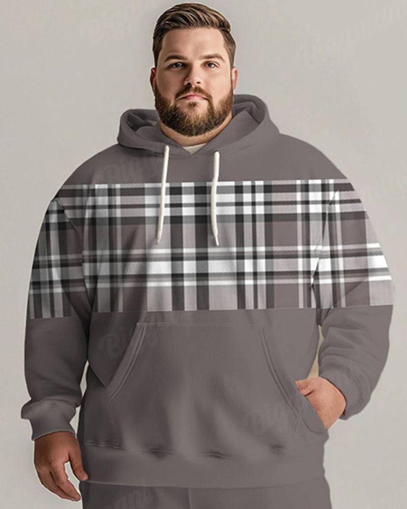 Big & Tall Gray Plaid Graphic Hoodie Sweatpants Set for big men view 2