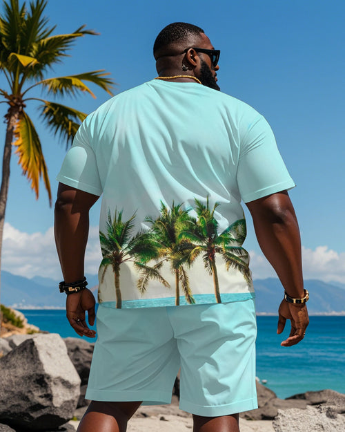 Big & Tall Hawaiian Streetwear T-Shirt Shorts Set for big men view 2