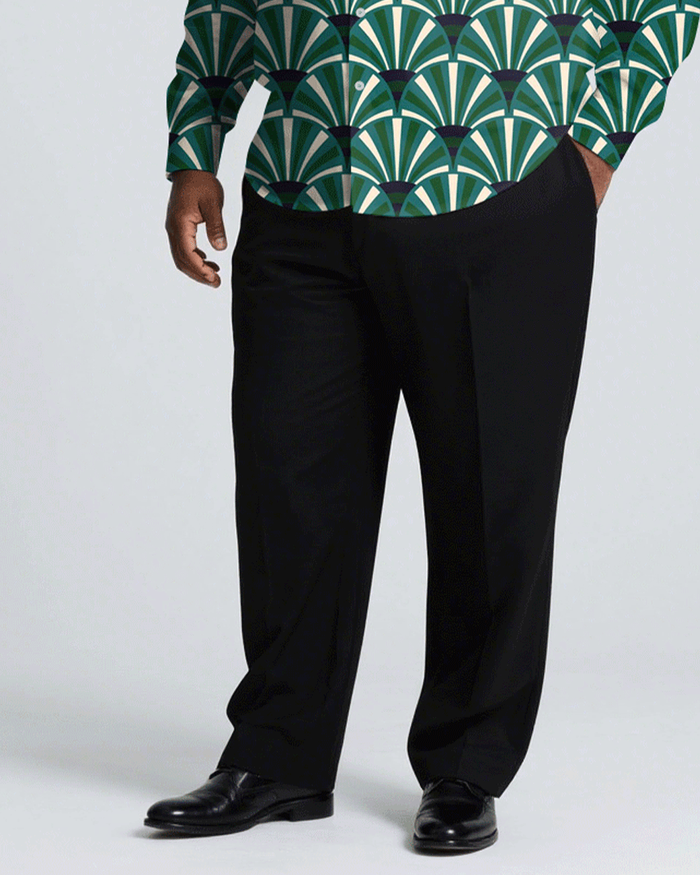 Big & Tall Green Business Casual T-Shirt Pants Set for big men view 3