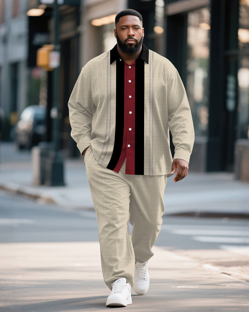 Big & Tall Striped Graphic T-Shirt Pants Set for big men view 1
