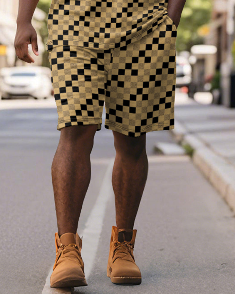 Big & Tall Black Yellow Graphic Polo Shorts Set for big men view 3