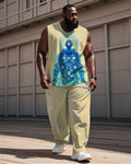 Big & Tall Yellow Geometric Graphic Vest Pants Set for big men view 1